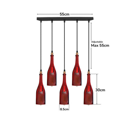 5-Light Wine Bottle Bar Pendant – Red or Amber Glass, E27 - photo 3