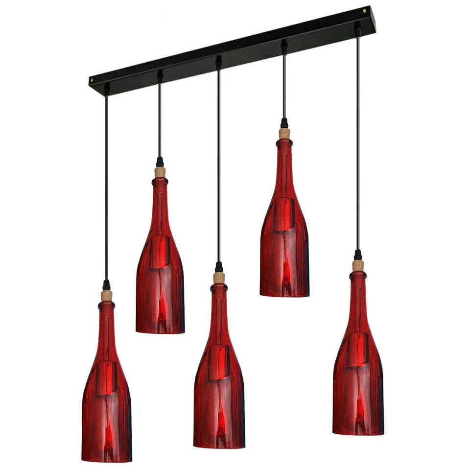 5-Light Wine Bottle Bar Pendant – Red or Amber Glass, E27 - photo 5