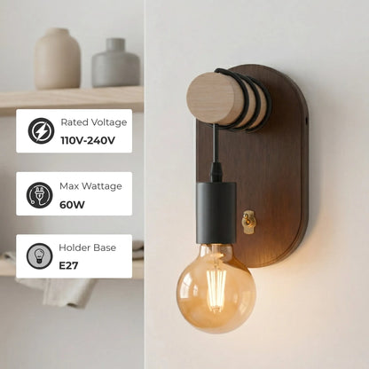 Walnut Wood Wall Light with Toggle Switch & G80 Bulb – E27 - photo 2