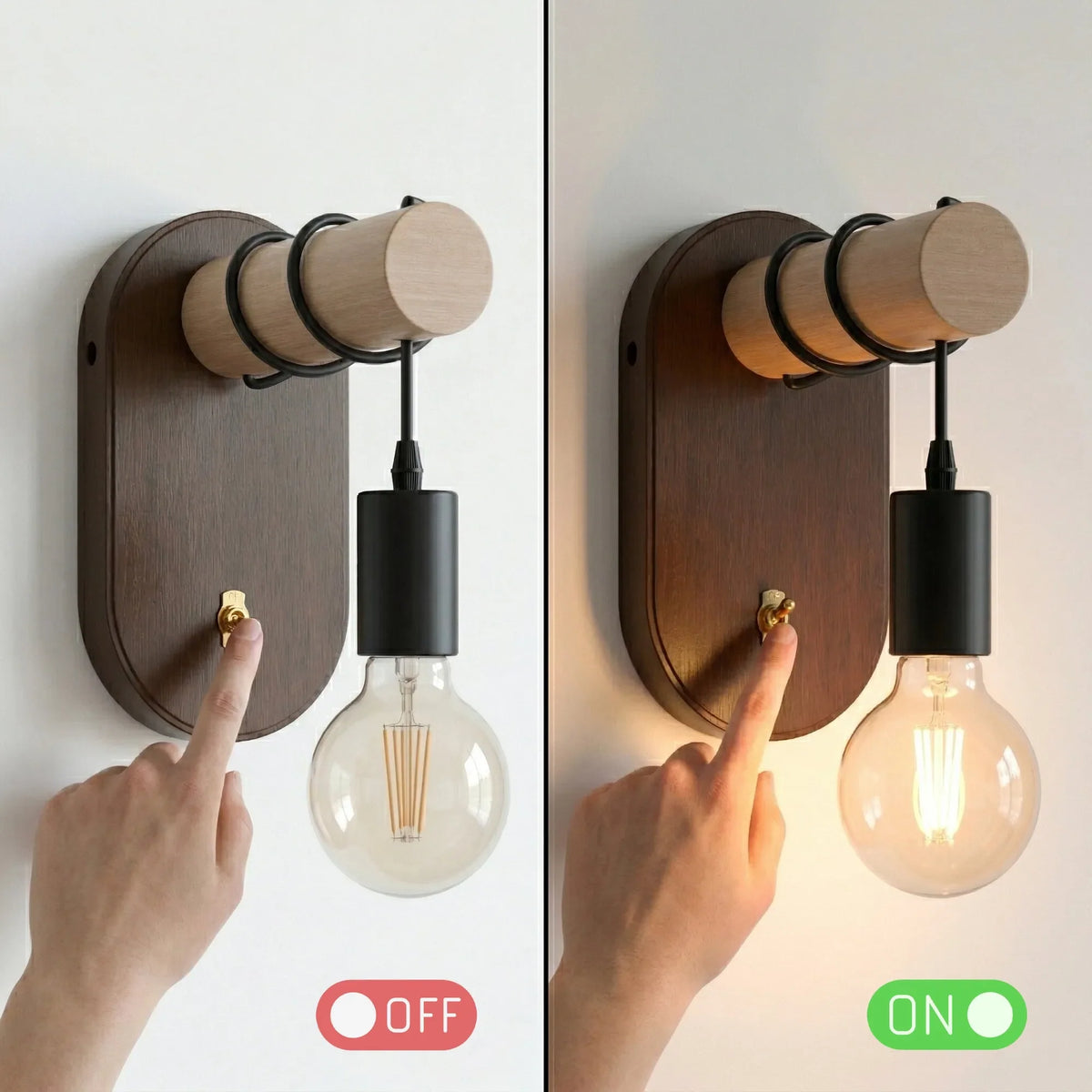 Walnut Wood Wall Light with Toggle Switch & G80 Bulb – E27 - photo 3