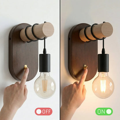 Walnut Wood Wall Light with Toggle Switch & G80 Bulb – E27 - photo 3