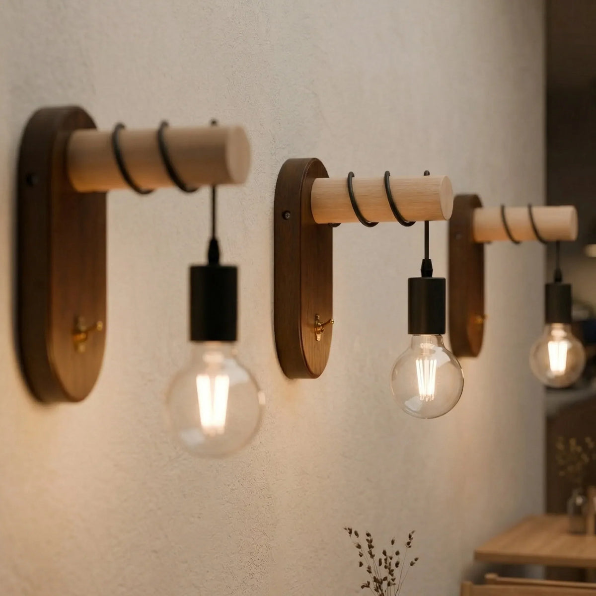 Walnut Wood Wall Light with Toggle Switch & G80 Bulb – E27 - photo 9