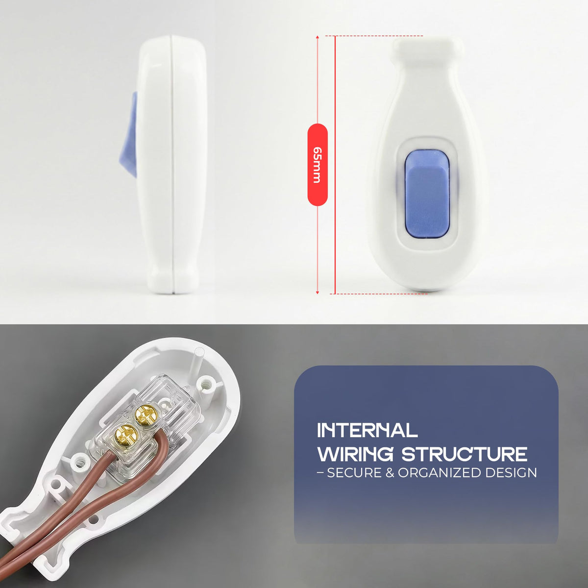 Inline Lamp Switch 16A On/Off – White with Blue Button - photo 6
