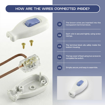 Inline Lamp Switch 16A On/Off – White with Blue Button - photo 7