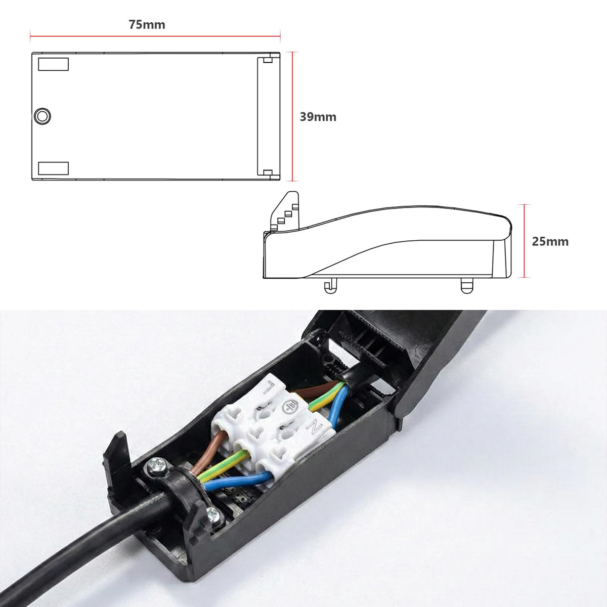 IP44 Inline Junction Box 3-Core 16A – Black - photo 5