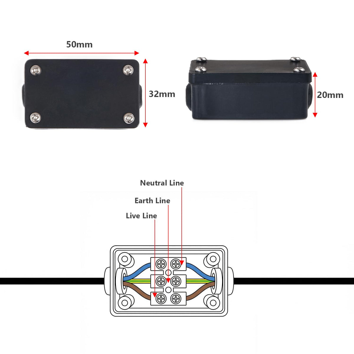IP44 Mini Junction Box 3-Core 16A – Black - photo 3