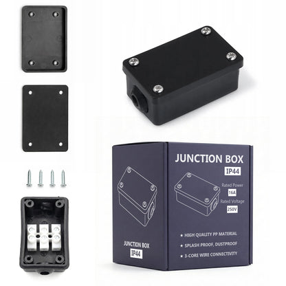 IP44 Mini Junction Box 3-Core 16A – Black - Single – with 7 mm protection coil