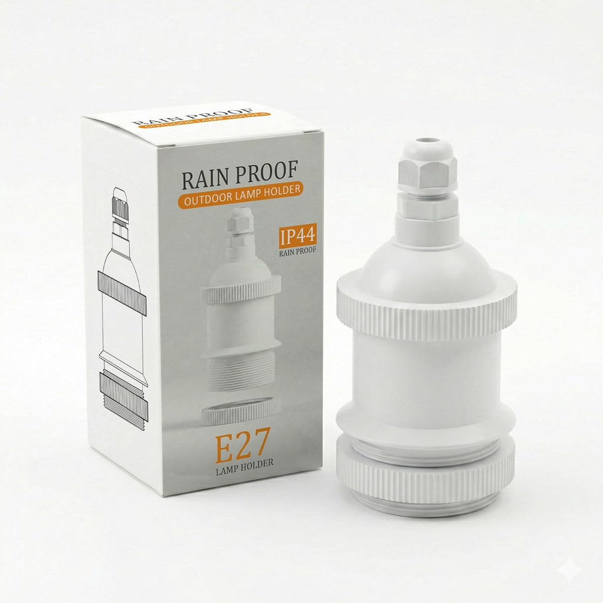 IP44 Outdoor E27 Lamp Holder – Rainproof, Black or White, Max 60W - White, Standard, Single