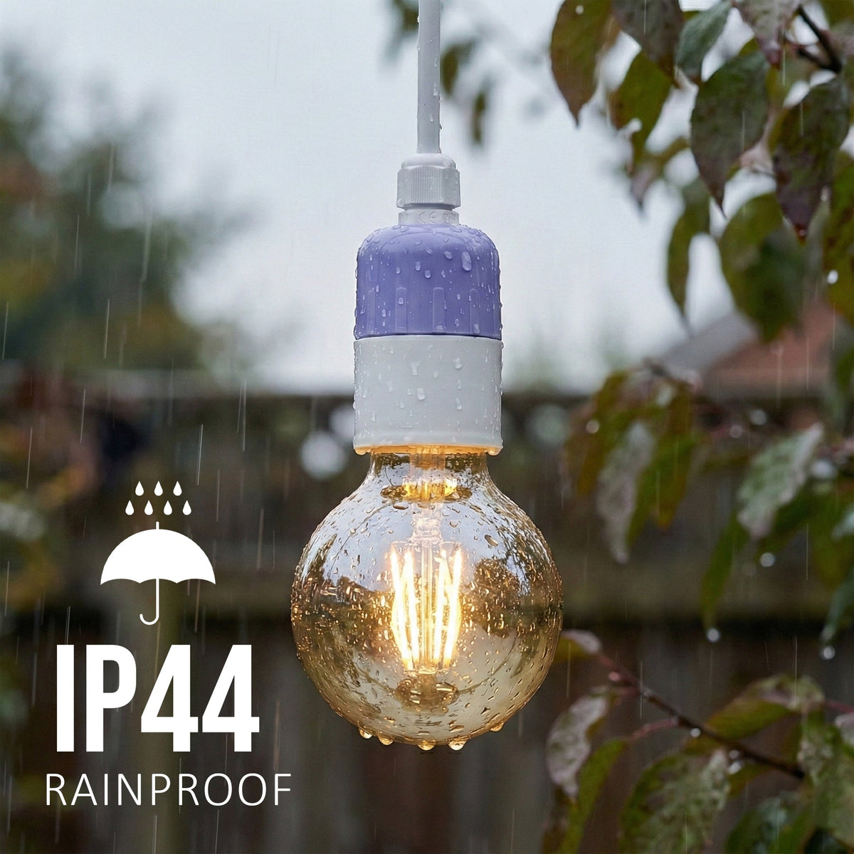 IP44 Rainproof E27 Lamp Holder with Cable Gland – White