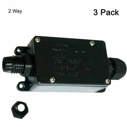 IP65 Waterproof Outdoor Junction Box – 2 & 3 Way - 2 Way, Pack of 3