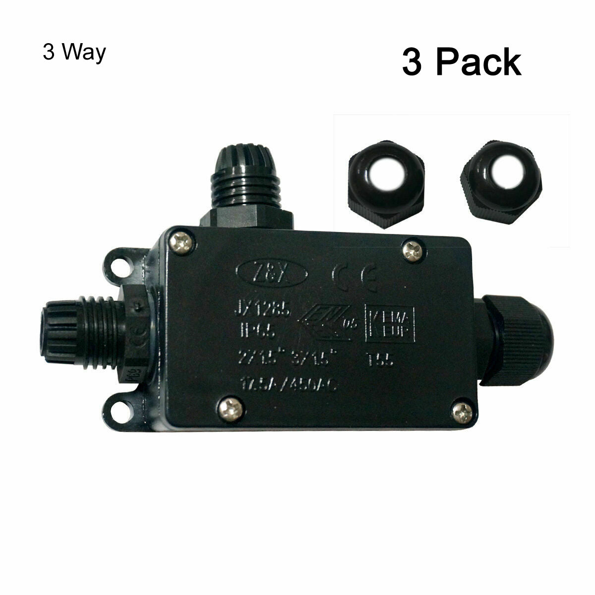 IP65 Waterproof Outdoor Junction Box – 2 & 3 Way - 3 Way, Pack of 3