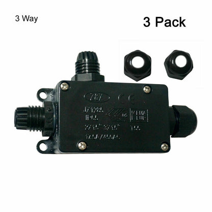 IP65 Waterproof Outdoor Junction Box – 2 & 3 Way - 3 Way, Pack of 3