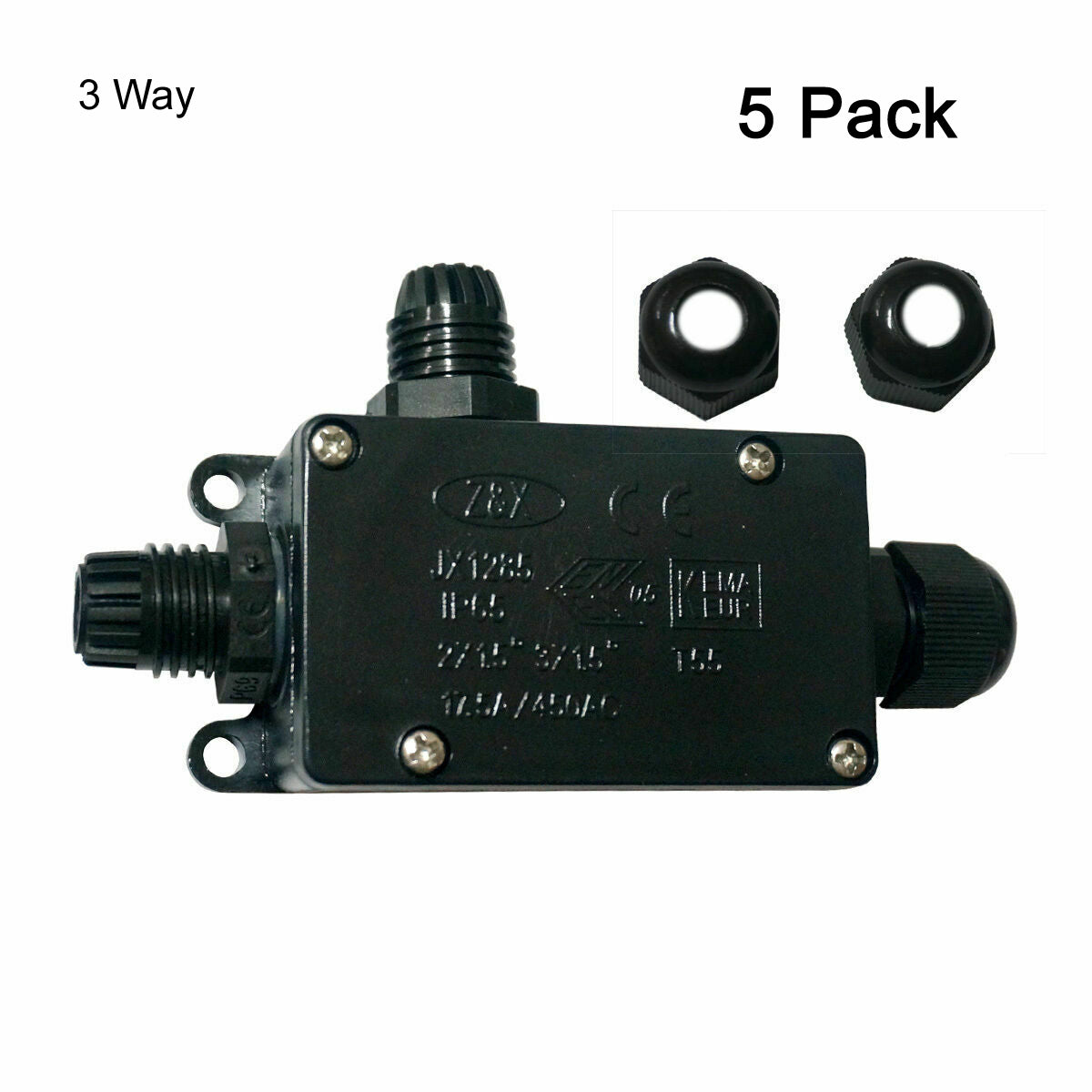 IP65 Waterproof Outdoor Junction Box – 2 & 3 Way - 3 Way, Pack of 5