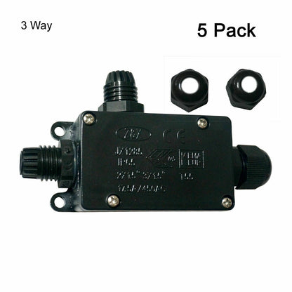 IP65 Waterproof Outdoor Junction Box – 2 & 3 Way - 3 Way, Pack of 5