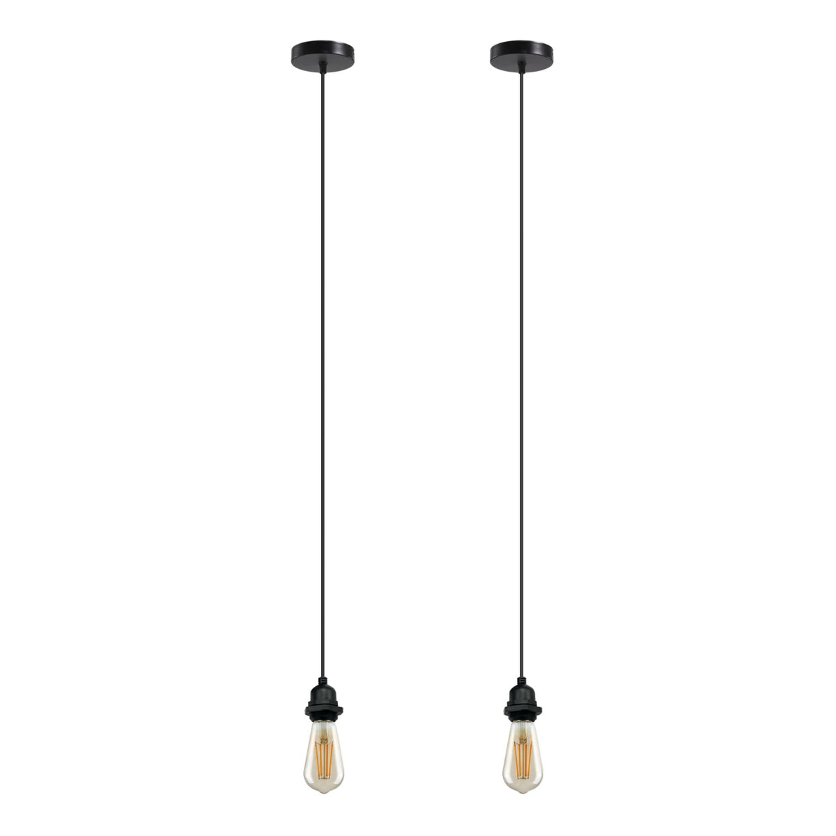 IP65 Outdoor Pendant Light – Black, Single or Pack of 2, E27 - Black, Pack of 2, Without Bulb