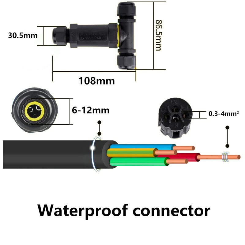 IP68 Waterproof 3 Way T Junction Box Connector - photo 5