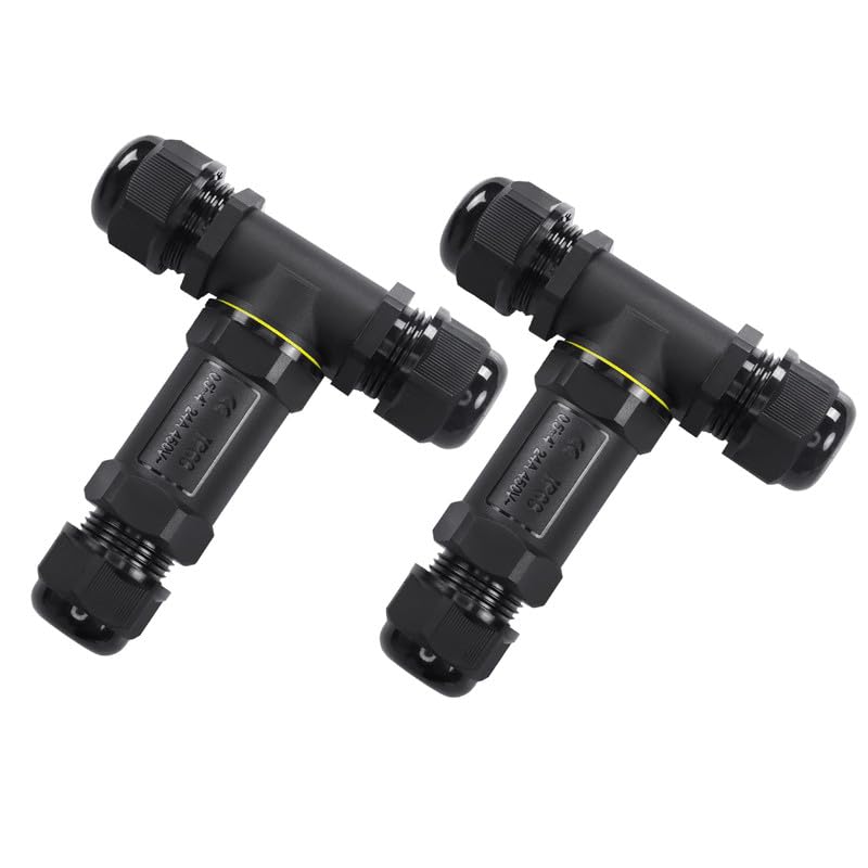 IP68 Waterproof 3 Way T Junction Box Connector - Pack of 2