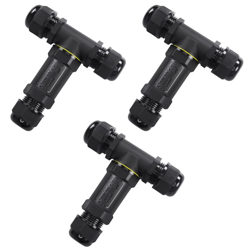 IP68 Waterproof 3 Way T Junction Box Connector - Pack of 3