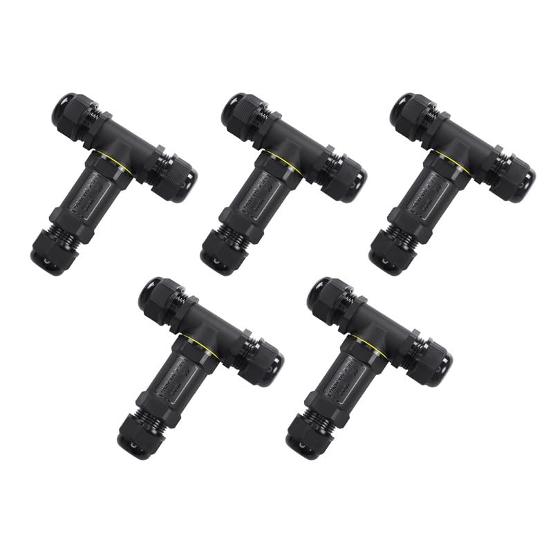 IP68 Waterproof 3 Way T Junction Box Connector - Pack of 5