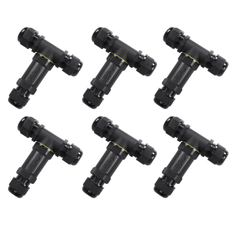 IP68 Waterproof 3 Way T Junction Box Connector - Pack of 6
