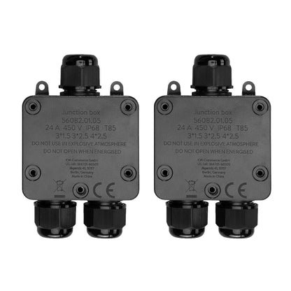 IP68 Waterproof 3 Way Junction Box – Outdoor Cable Connector - Pack of 2