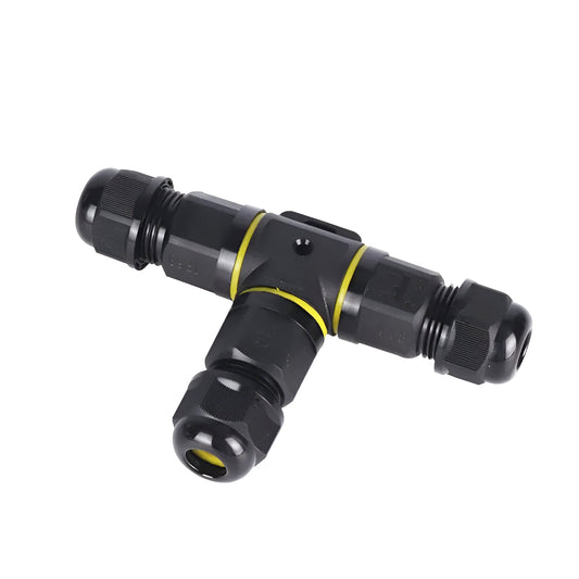 IP68 Waterproof Junction Box – 3 Way T Connector, Outdoor - Yellow T Connector, Single