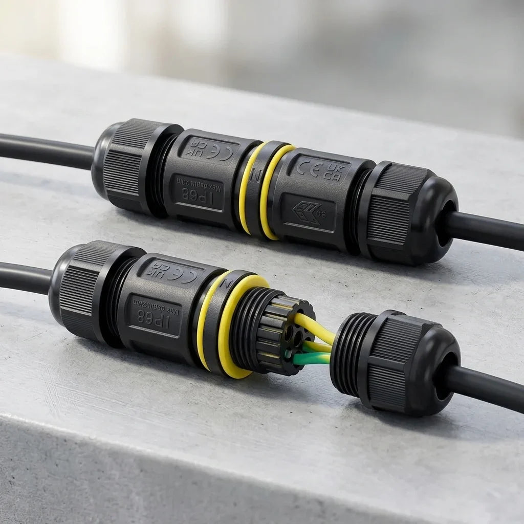 IP68 Waterproof Inline Cable Connector – I & Y Type - Pack of 2, I Connector 3 Pole