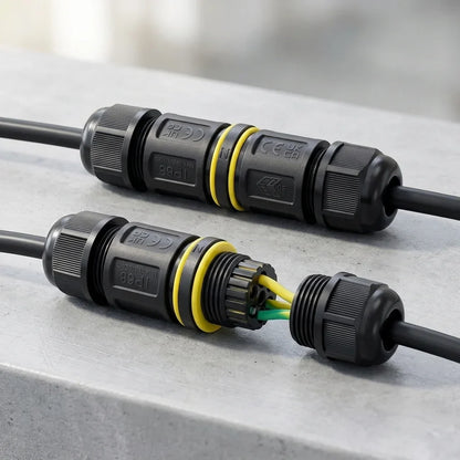 IP68 Waterproof Inline Cable Connector – I & Y Type - Pack of 2, I Connector 3 Pole
