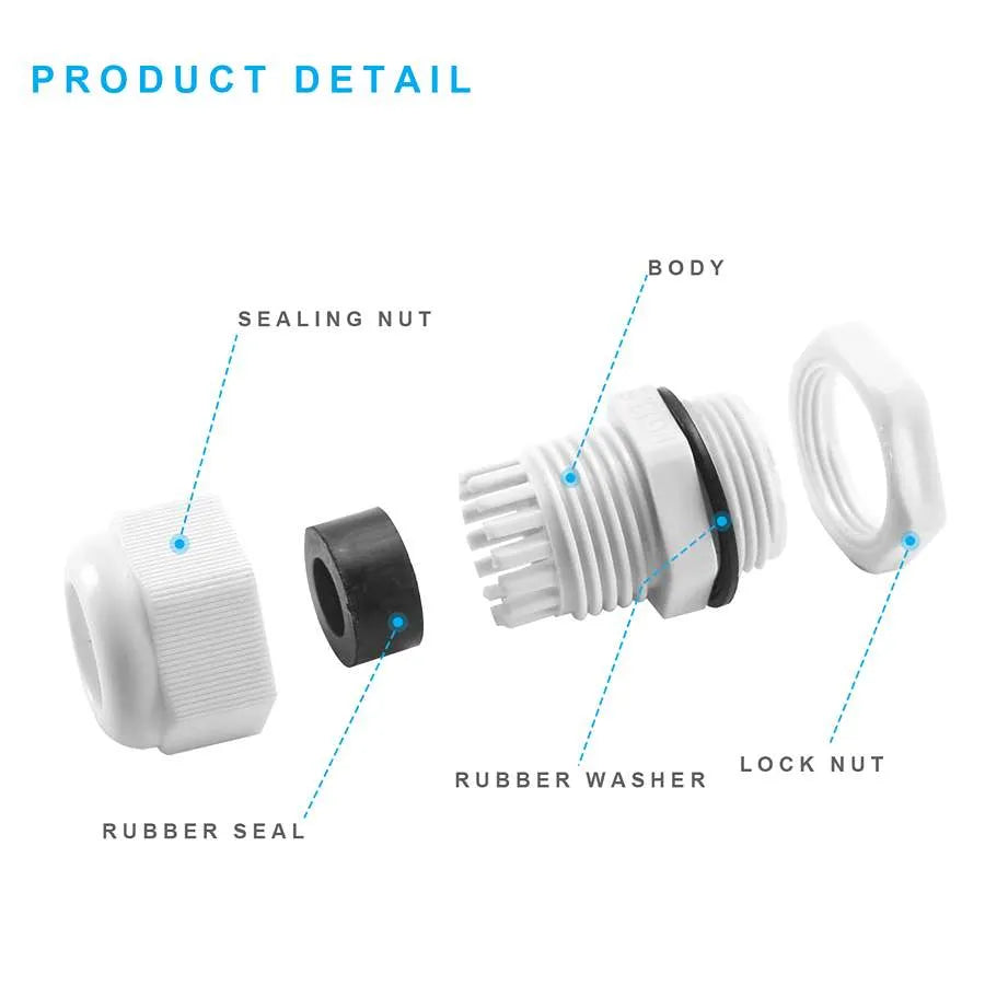 IP68 Waterproof Nylon Cable Glands – M16, M20, PG13.5 & PG19 - photo 5