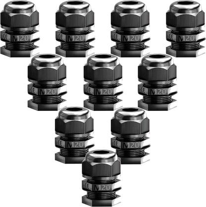 IP68 Waterproof Nylon Cable Glands – M16, M20, PG13.5 & PG19 - M20, Pack of 10