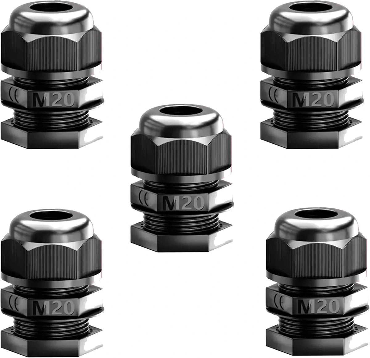 IP68 Waterproof Nylon Cable Glands – M16, M20, PG13.5 & PG19 - M20, Pack of 5