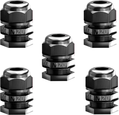 IP68 Waterproof Nylon Cable Glands – M16, M20, PG13.5 & PG19 - M20, Pack of 5