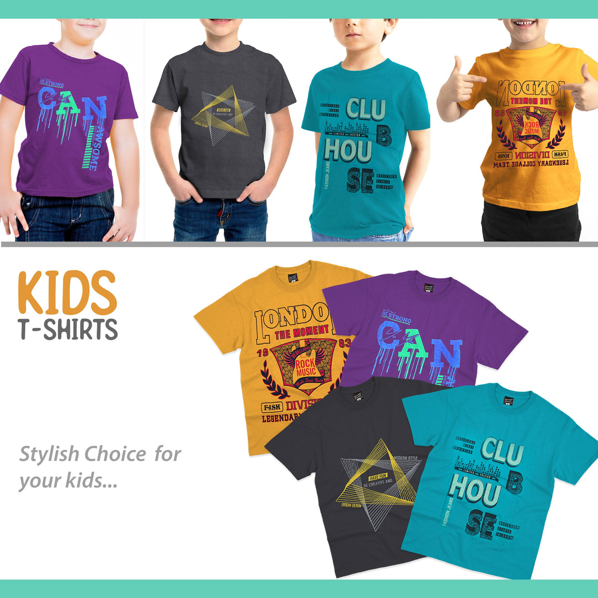 Boys' Printed Cotton T-Shirts – Assorted Designs, Ages 8 to 10, Packs of 1 to 3