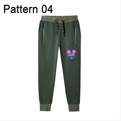 Kids' Jogging Bottoms – Zip Pockets, Ribbed Cuffs, 4 Designs - Khaki Green, Print 2