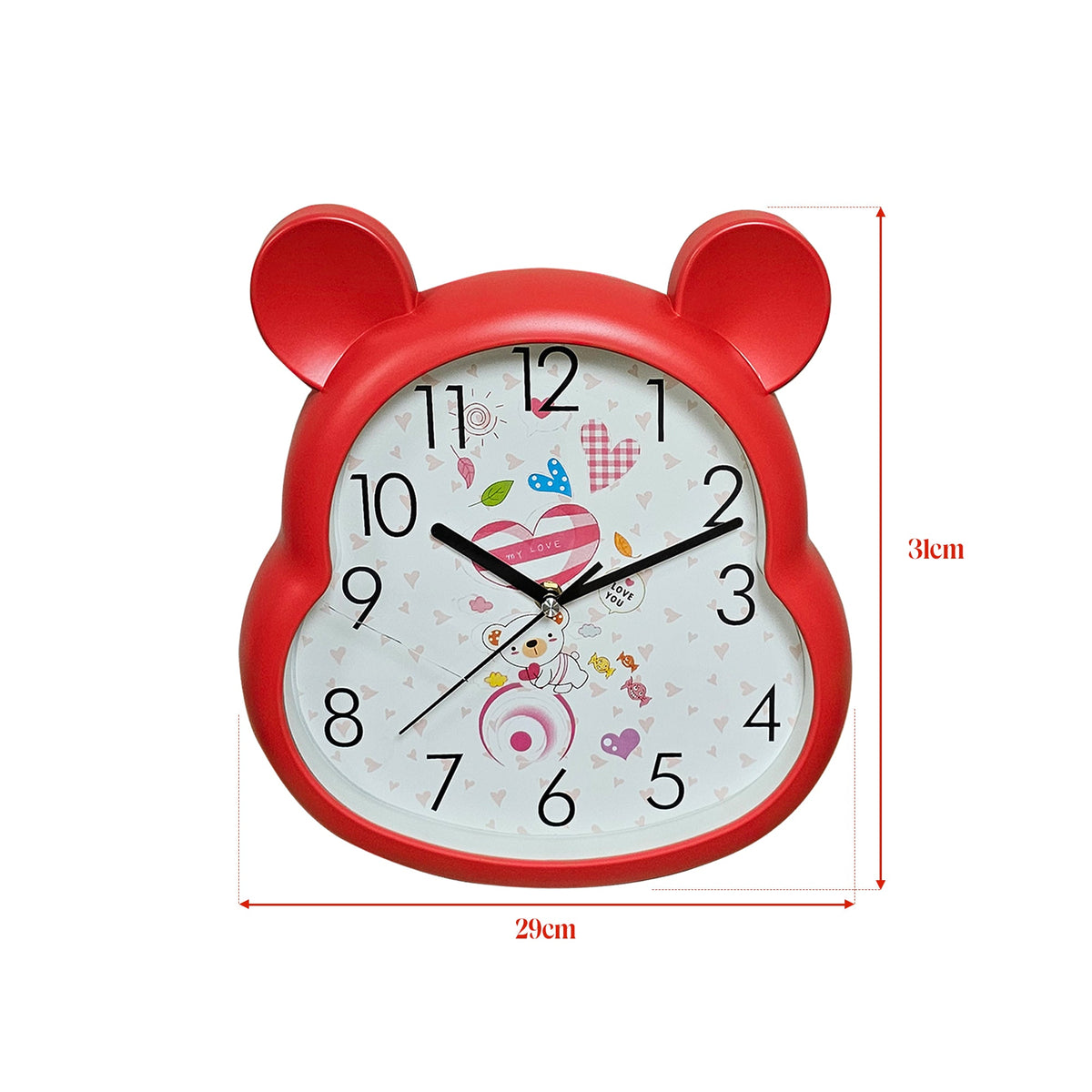 Kids' Bear Ears Wall Clock – 29 x 31 cm, Five Colours & Cartoon Designs - photo 3