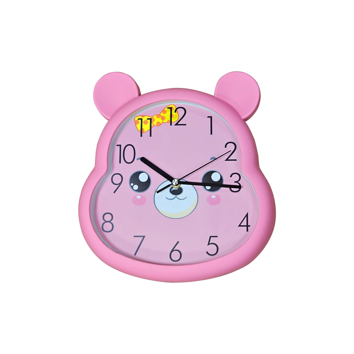 Kids' Bear Ears Wall Clock – 29 x 31 cm, Five Colours & Cartoon Designs - Pink
