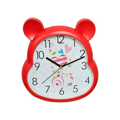 Kids' Bear Ears Wall Clock – 29 x 31 cm, Five Colours & Cartoon Designs - Red