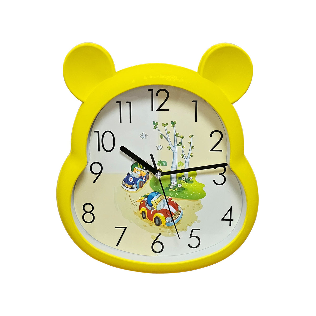 Kids' Bear Ears Wall Clock – 29 x 31 cm, Five Colours & Cartoon Designs - Yellow
