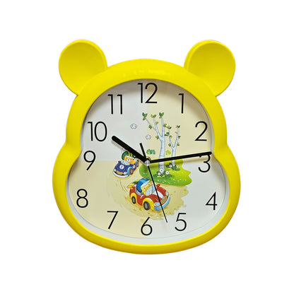 Kids' Bear Ears Wall Clock – 29 x 31 cm, Five Colours & Cartoon Designs - Yellow