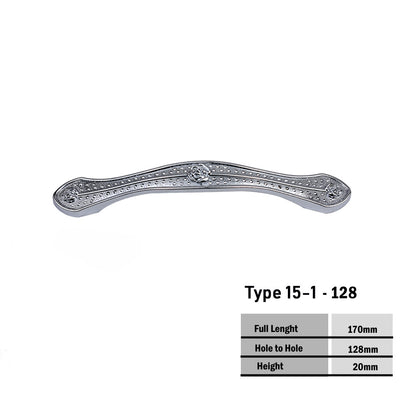 Kitchen Cabinet Handles – 7 Styles in Black or Chrome, 96, 128 or 160 mm Holes - Chrome Ornate, 128 mm Holes, Chrome, 5 Handles