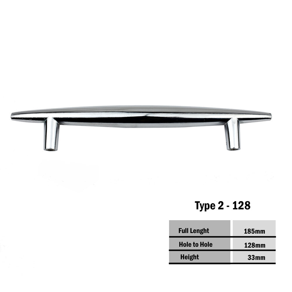 Kitchen Cabinet Handles – 7 Styles in Black or Chrome, 96, 128 or 160 mm Holes - Chrome Bar, 128 mm Holes, Chrome, 1 Handle
