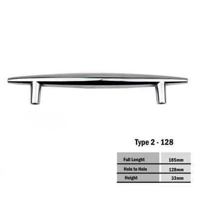 Kitchen Cabinet Handles – 7 Styles in Black or Chrome, 96, 128 or 160 mm Holes - Chrome Bar, 128 mm Holes, Chrome, 1 Handle