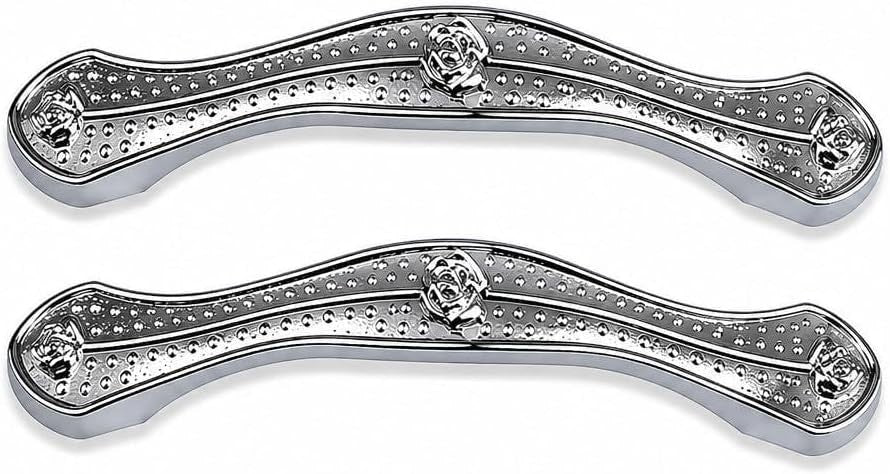 Kitchen Cabinet Handles – 7 Styles in Black or Chrome, 96, 128 or 160 mm Holes - Chrome Ornate, 160 mm Holes, Chrome, 2 Handles