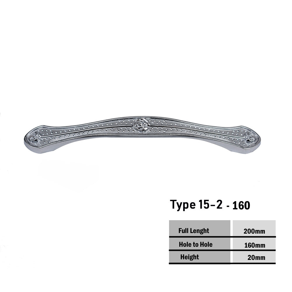 Kitchen Cabinet Handles – 7 Styles in Black or Chrome, 96, 128 or 160 mm Holes - Chrome Ornate, 160 mm Holes, Chrome, 5 Handles