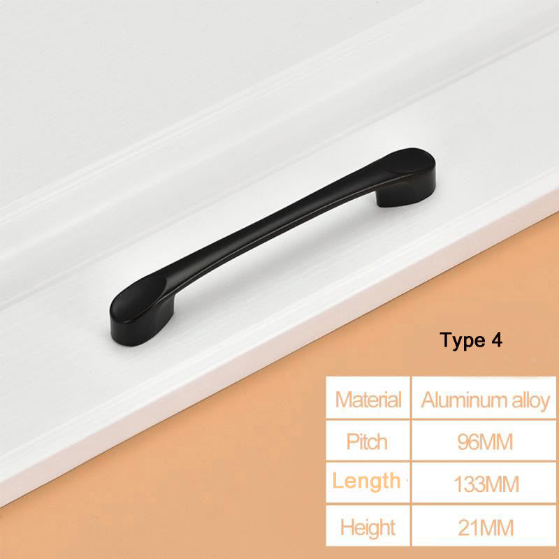 Kitchen Cabinet Handles – 7 Styles in Black or Chrome, 96, 128 or 160 mm Holes - Black Curved, 96 mm Holes, Black, 5 Handles