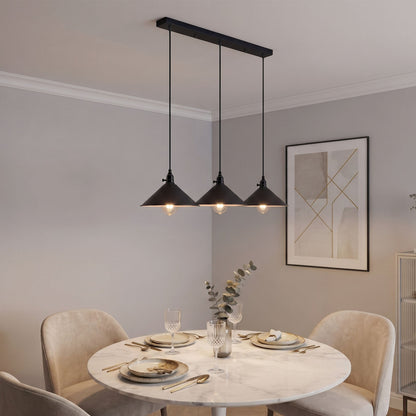 3-Light Kitchen Island Pendant – Round Plate or Bar, Cone, Cage or Bare Bulb - photo 16
