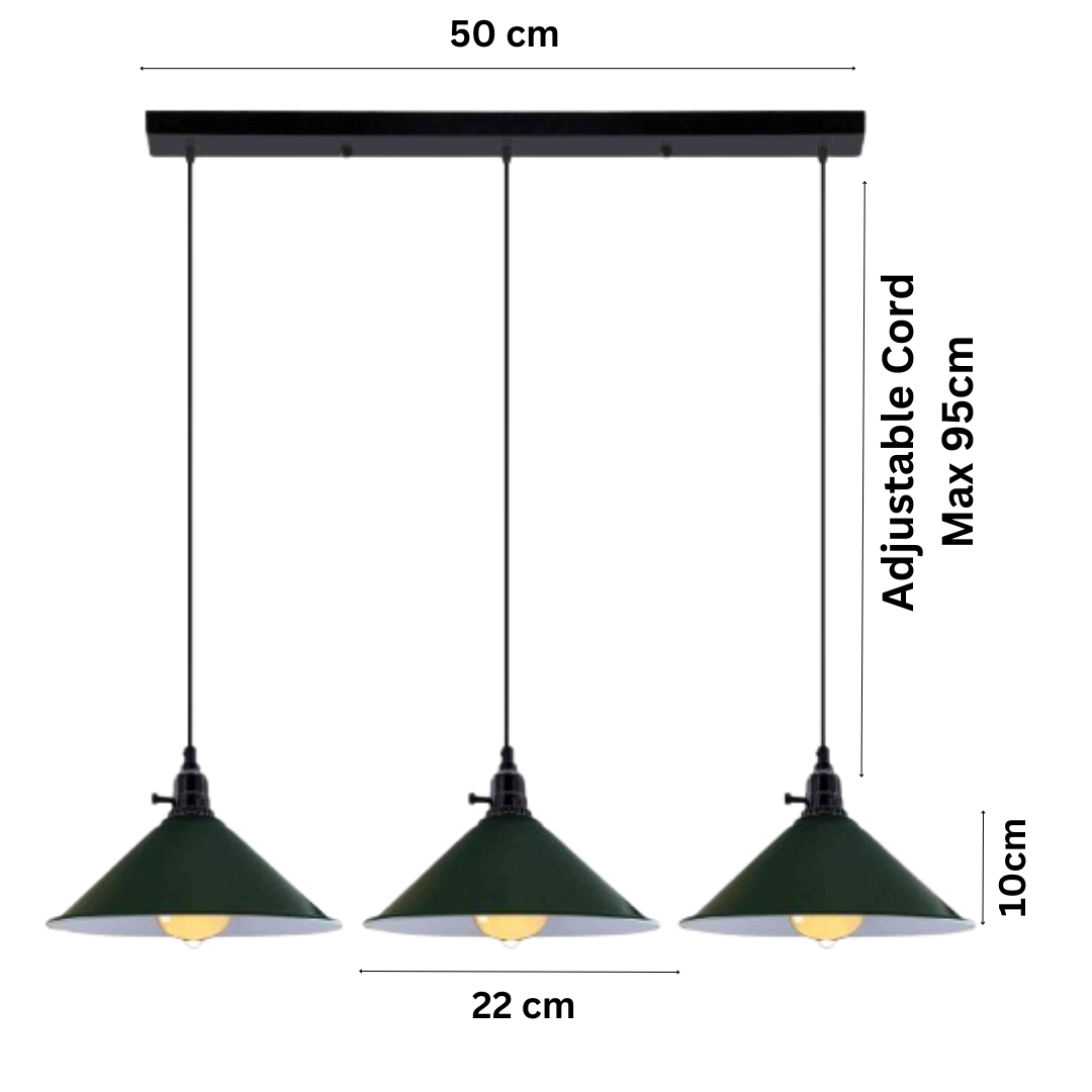 3-Light Kitchen Island Pendant – Round Plate or Bar, Cone, Cage or Bare Bulb - photo 2