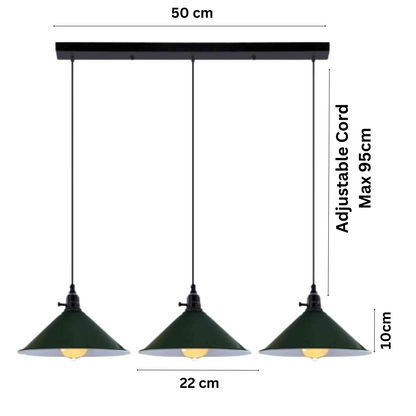 3-Light Kitchen Island Pendant – Round Plate or Bar, Cone, Cage or Bare Bulb - photo 2
