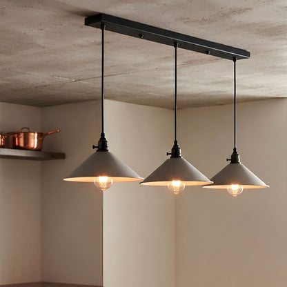 3-Light Kitchen Island Pendant – Round Plate or Bar, Cone, Cage or Bare Bulb - photo 3