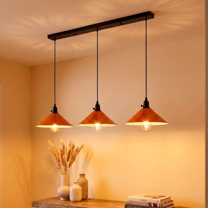 3-Light Kitchen Island Pendant – Round Plate or Bar, Cone, Cage or Bare Bulb - photo 4